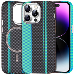 Puzdro pre iPhone 14 Pro Max, Carbon Fiber MagSafe, čierna / modrá
