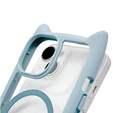 Puzdro pre iPhone 13 / iPhone 14, pre MagSafe, Cute Cat, modré + sklo na displej