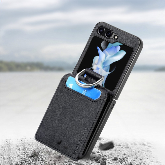 Puzdro pre Samsung Galaxy Z Flip7 FE / Z Flip6, Card Slot Ring Case, čierne