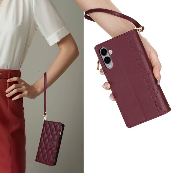 Puzdro s chlopňou pre Samsung Galaxy S25 Edge, Rhombus Crossbody Leather, bordové