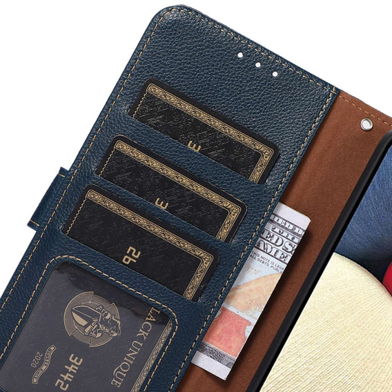 Flipové puzdro pre OnePlus 12 5G, KHAZNEH RFID, modrá / hnedá