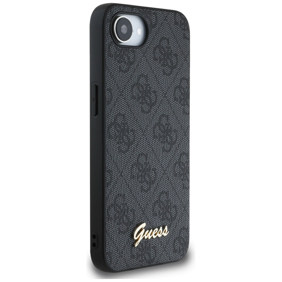 GUESS Obal na mobil pre iPhone 16E, 4G Metal Gold Logo, čierne