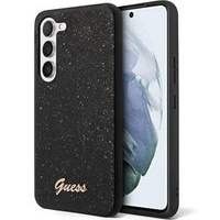 GUESS Obal na mobil pre Galaxy S24, Glitter Script Hardcase, čierne