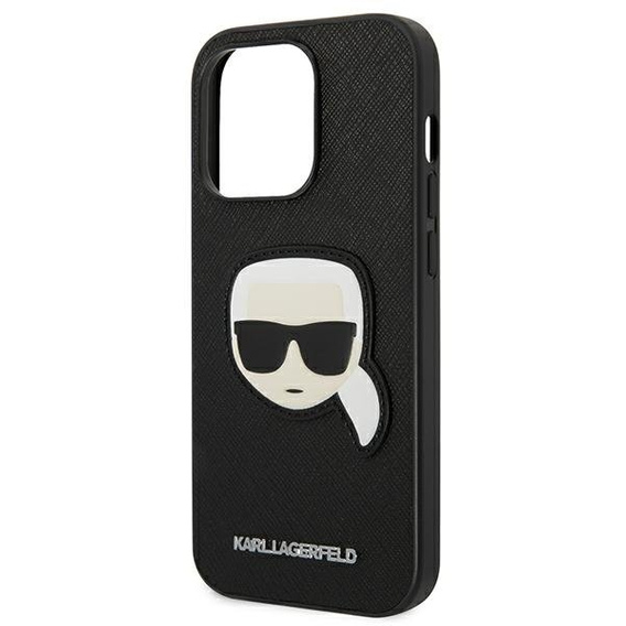 Karl Lagerfeld Obal na mobil pre iPhone 14 Pro Max, Saffiano Karl's Head Patch, čierne