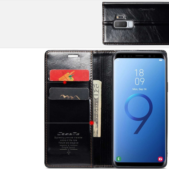 CASEME flipové puzdro pre Samsung Galaxy S9+ Plus, Waxy Textured, čierne