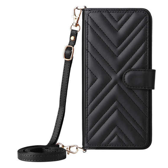 Puzdro s chlopňou pre Realme 14 Pro+ 5G, Crossbody Leather Wallet, čierne