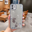 Puzdro pre iPhone 12, Glitter Flower, modré