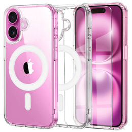 Magnetické puzdro MagSafe pre iPhone 16 Plus, ERBORD CrystalMag, priehľadné + sklo na displej