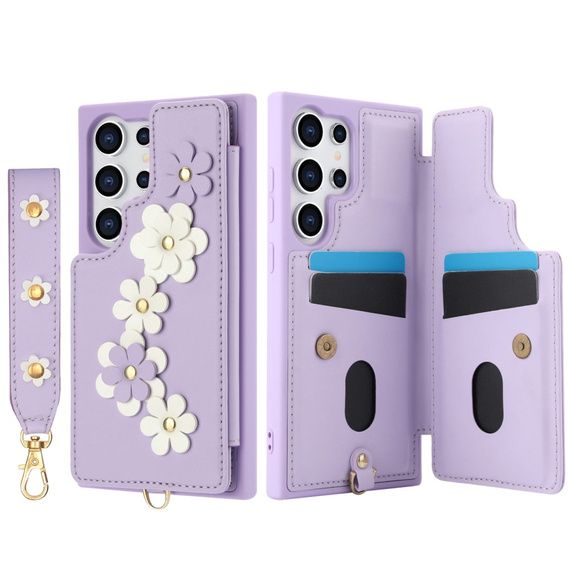 Puzdro pre Samsung Galaxy S24 Ultra, Leather Flower Card Slot, fialové