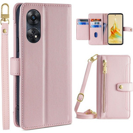 Klapkové puzdro pre Oppo Reno8 T 4G, Wallet Zipper Pocket, ružové