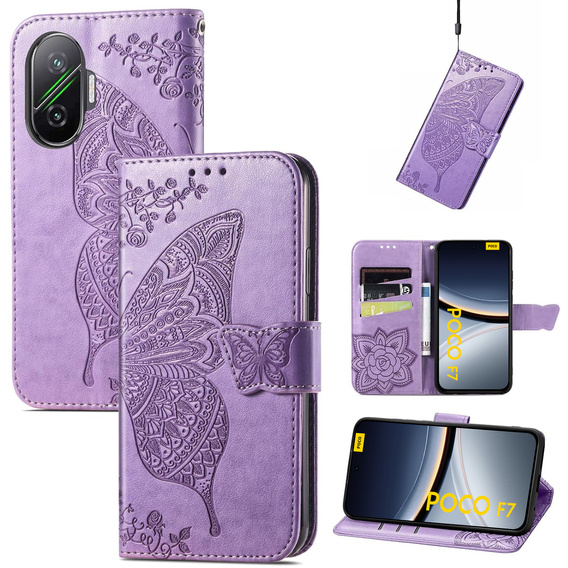 Klapkové puzdro pre Xiaomi Poco F7, Butterfly, fialové