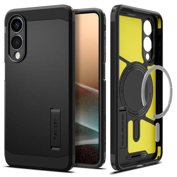 Puzdro Spigen pre Samsung Galaxy S25 Edge, Tough Armor Mag MagSafe, čierne + tvrdené sklo 9H