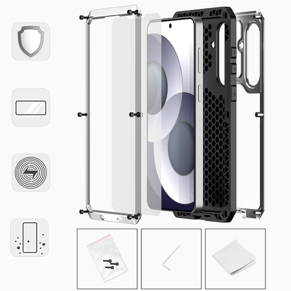 Puzdro s integrovaným sklom pre Samsung Galaxy S26 Plus, strieborné