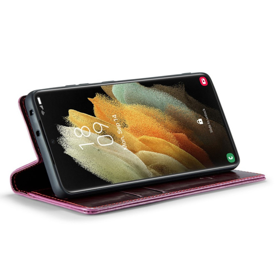 CASEME flipové puzdro pre Samsung Galaxy S21 Ultra 5G, Waxy Textured, červené