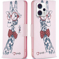 Klapkové puzdro pre Motorola Moto G53 5G / G23 / G13, Wallet, giraffe, ružové