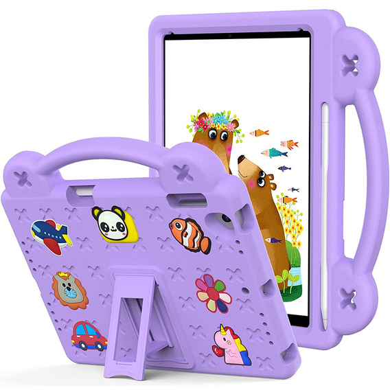 Detské puzdro pre iPad 9.7" 2018/2017 (6/5 gen.) / Pro 9.7" 2016, Cute Patterns, so stojanom, fialové