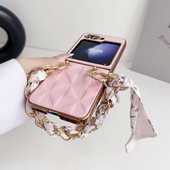 Puzdro pre Samsung Galaxy Z Flip7 FE / Z Flip6, Grid Leather, ružové