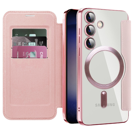 Klapkové puzdro pre Samsung Galaxy S24+ Plus, RFID Wallet MagSafe CamShield, ružové