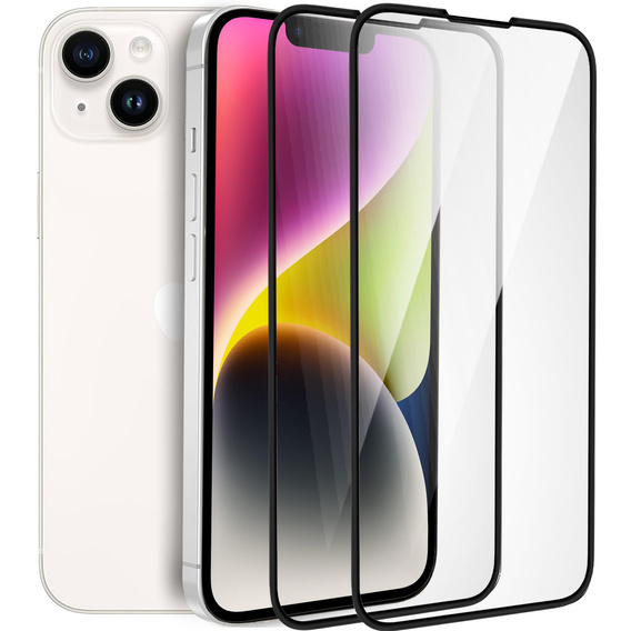 2x tvrdené sklo pre iPhone 14, ERBORD 3D pre celý displej