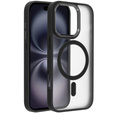 Puzdro pre iPhone 16 Pro Max, pre MagSafe, ERBORD Matt Case, transparentné / čierne + sklo na displej