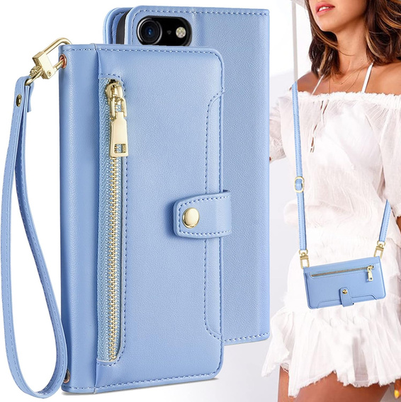 Klapkové puzdro pre iPhone 16E, Wallet Zipper Pocket, modré