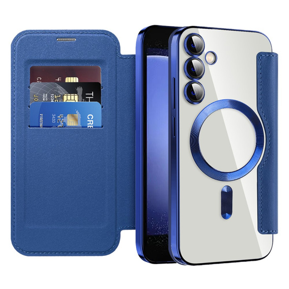 Klapkové puzdro pre Samsung Galaxy S23 FE, RFID Wallet MagSafe CamShield, tmavomodré