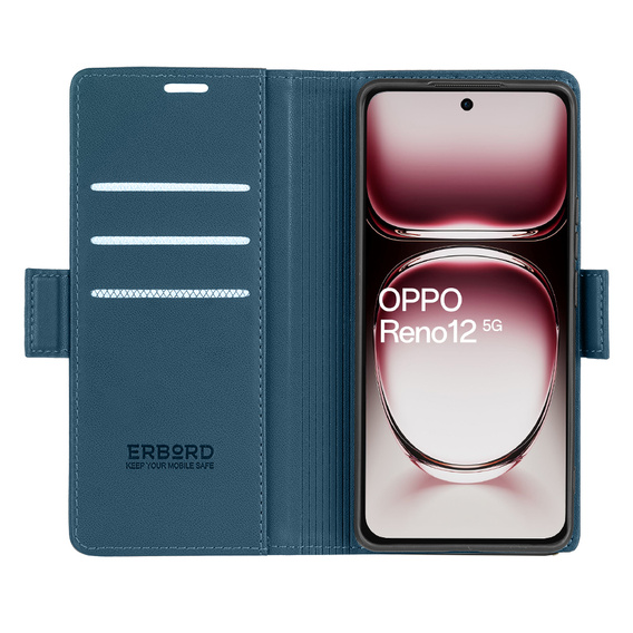 Puzdro pre Oppo Reno 12, ERBORD Glossy Litchi, flipová peňaženka, modré