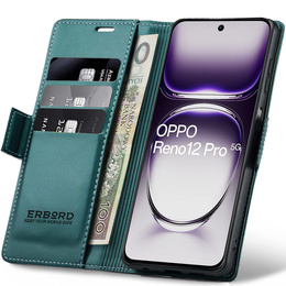 Puzdro pre Oppo Reno 12 Pro, ERBORD Glossy Litchi, flipová peňaženka, zelený