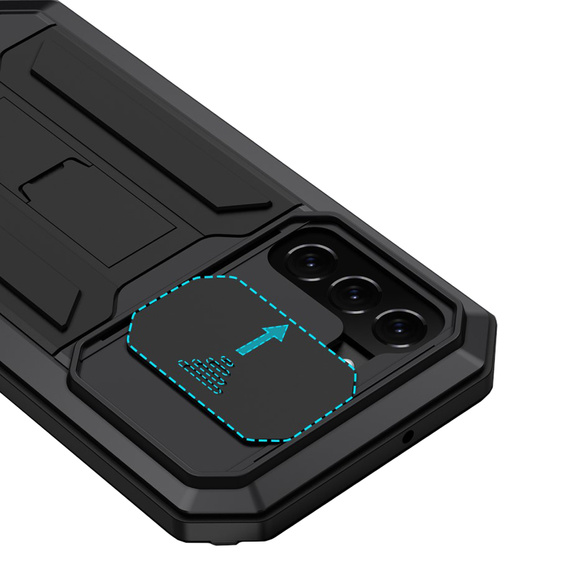 Obrnené puzdro pre Samsung Galaxy S22+ Plus 5G, R-JUST CamShield Slide, čierne