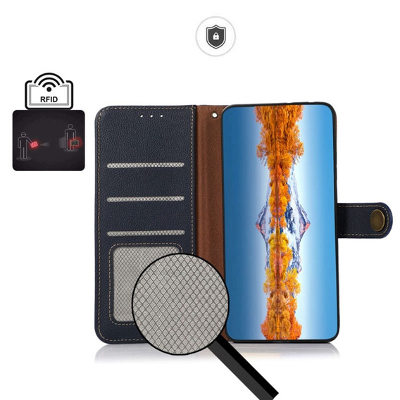 KHAZNEH RFID puzdro pre Xiaomi Poco F6 Pro, Litchi Texture, modré