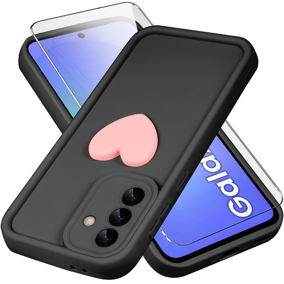 Puzdro pre Samsung Galaxy A36, Silicone Heart, čierne + tvrdené sklo 9H