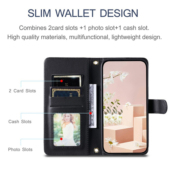 Puzdro s chlopňou pre Samsung Galaxy S25 FE, Rhombus Crossbody Leather, čierne