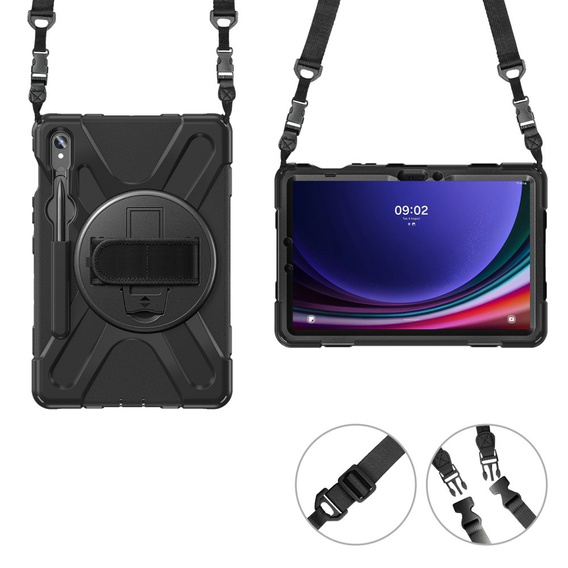 Obrnené puzdro pre Samsung Galaxy Tab S9 / S8 / S7, ochranné 360 so slotom na stylus, čierne