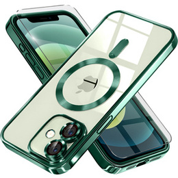 Puzdro pre iPhone 12, Electro MagSafe, zelený + sklo na displej