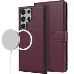 Puzdro s chlopňou pre Samsung Galaxy S23 Ultra, peňaženkové, pre MagSafe, bordové