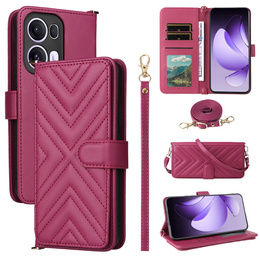 Puzdro s chlopňou pre Oppo Reno 13 Pro 5G, Crossbody Leather Wallet, bordové