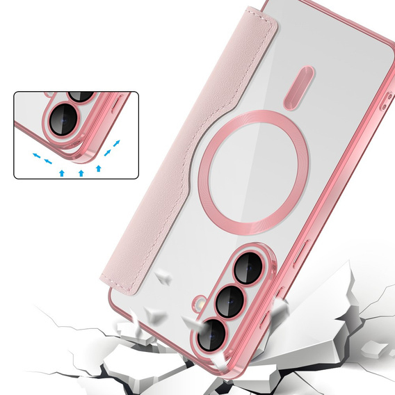 RFID peňaženka MagSafe Flip Case s ochranou fotoaparátu pre Samsung Galaxy S26 Plus, ružová