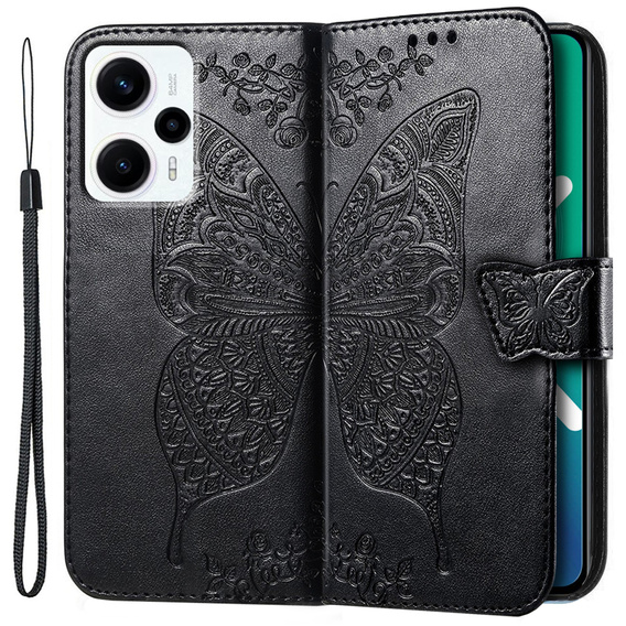 Klapkové puzdro pre Xiaomi Poco F5, Butterfly, čierne