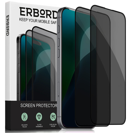 ERBORD Anti-Spy ochranné tvrdené sklo pre iPhone 17 Pro / 17 / 16 Pro, ERBORD Anti-Spy Tempered