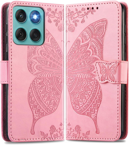 Klapkové puzdro pre Motorola Edge 60 / 60 Fusion, Butterfly, ružové rose gold