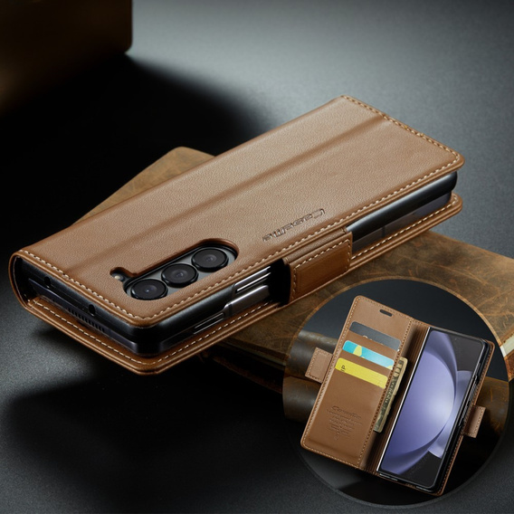 CASEME flipové puzdro pre Samsung Galaxy Z Fold6 5G, Litchi Wallet, hnedé