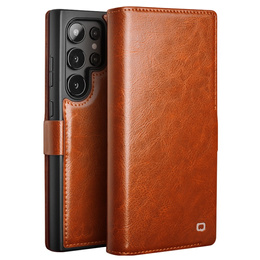 Flipové puzdro pre Samsung Galaxy S25 Ultra, QIALINO Leather Wallet, hnedé