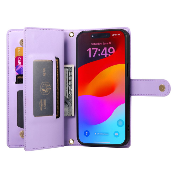 Klapkové puzdro pre Oppo Reno 13 Pro 5G, Wallet Zipper Pocket, fialové