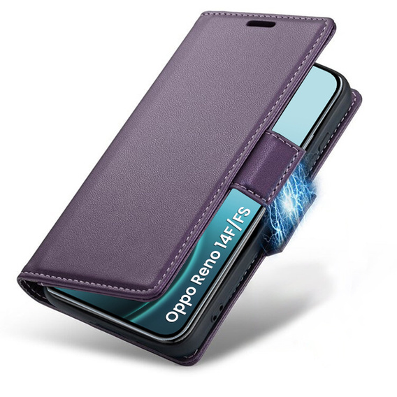 Puzdro pre Oppo Reno 14 F / 14 FS, ERBORD Glossy Litchi, flipová peňaženka, fialové