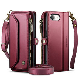 Puzdro CASEME pre iPhone16e, RFID Leather Wallet, s popruhom cez rameno, červené