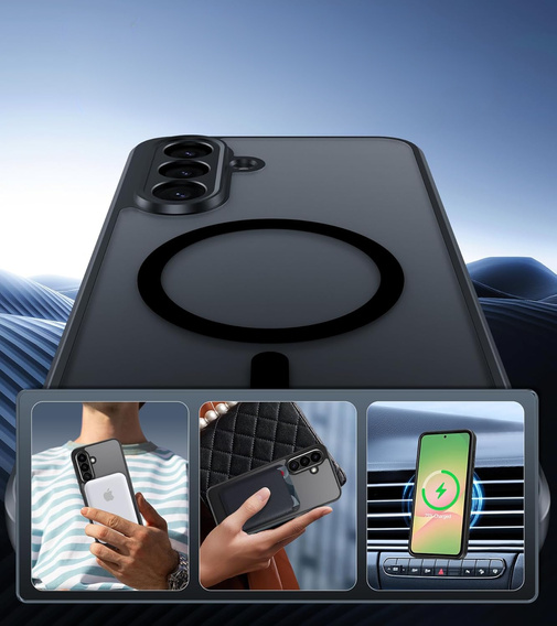 Puzdro pre Samsung Galaxy A56, pre MagSafe, ERBORD Matt Case, čierny + sklo na displej