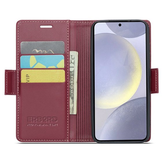 Puzdro pre Samsung Galaxy S24, ERBORD Glossy Litchi, flipová peňaženka, červené