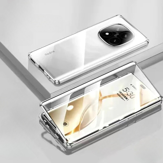 Puzdro pre Xiaomi Redmi Note 14 Pro, Magnetic Dual Glass, strieborné
