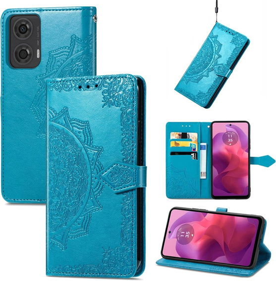 Klapkové puzdro pre Motorola Moto E14, Mandala, modré