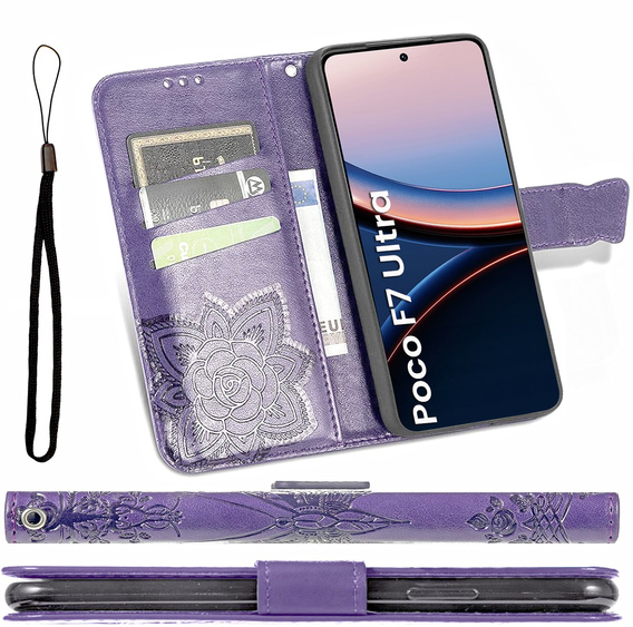 Klapkové puzdro pre Xiaomi Poco F7 Ultra, Butterfly, fialové